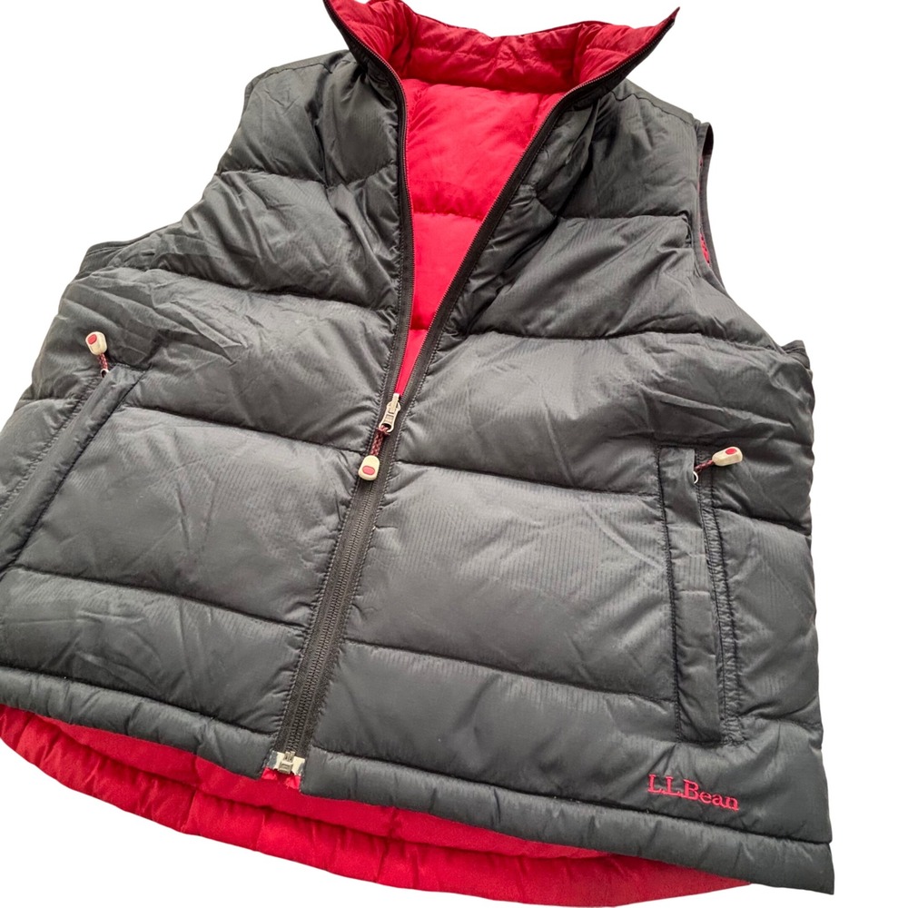 Vintage LL Bean Down Vest Reversible Black Red Mens Size L Puffer‎ Quilted Zip